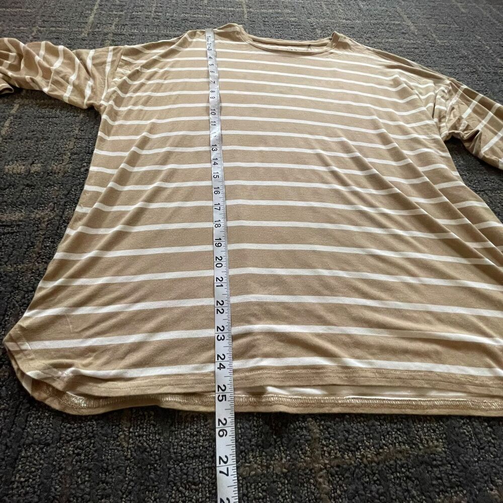 GAP Womens Tan White Striped Drop Shoulder Long Sleeve Crewneck Top Shirt L - Picture 8 of 8